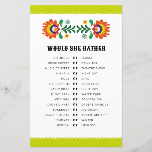 Papier Jeux de Fête des mariées Elle Préférerait Fiesta (Devant)