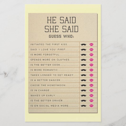 Papier Jeux De Fête des mariées Il A Dit Qu'Elle A Dit Ca (Devant)