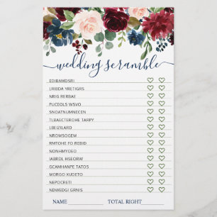 Papier Jeux de fête prénuptiale Fleurs Blush Navy Bourgog