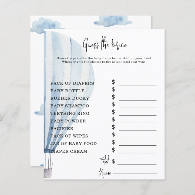 Papier Jeux de la partie en montgolfière | Jeu devis de p (Devant / Derrière)