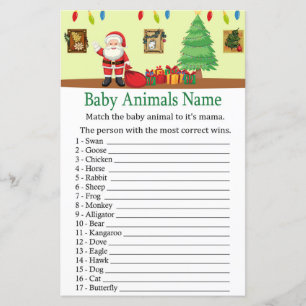 Papier Jeux de nom d'animaux bébé Père Noël baby shower
