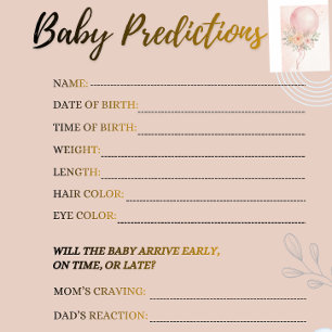 Papier Jeux de prédictions de Baby Shower rose blush ludi