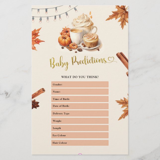 Papier Jeux de prédictions pour bébé à la douche de bébé  (Devant)