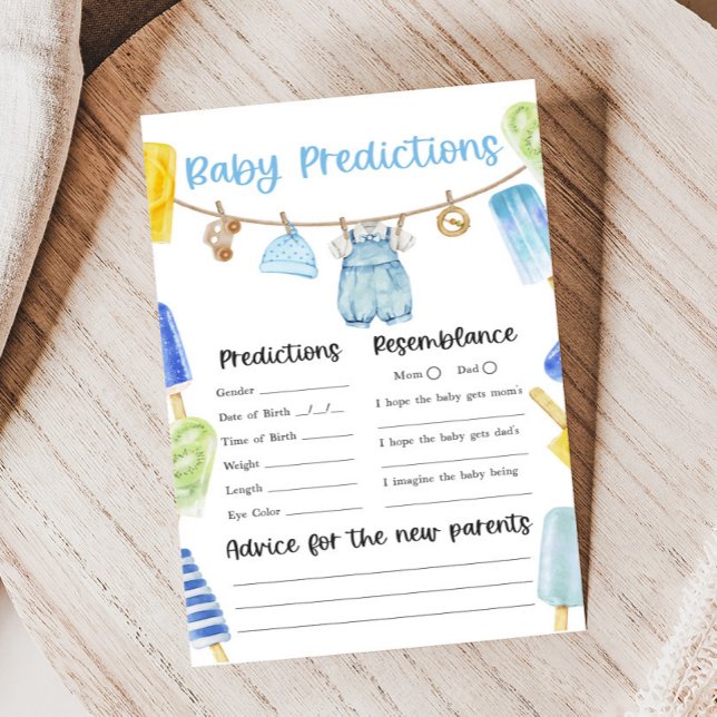Papier Jeux de prédictions pour bébé Shower Garçon Popsic (Ready to Pop Popsicle Baby Shower Game)