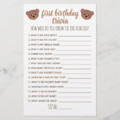 Papier Jeux de questions sur le premier anniversaire : à (Devant)