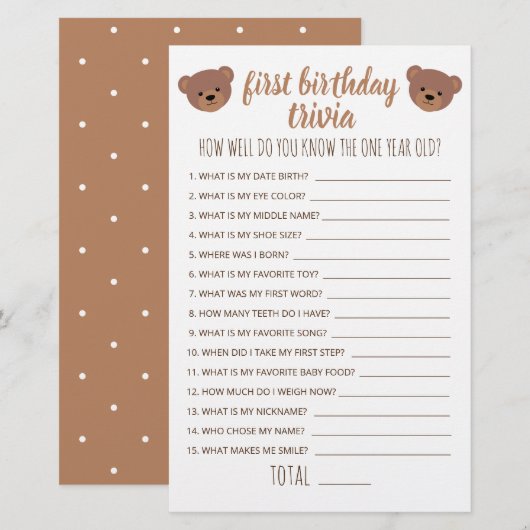 Papier Jeux de questions sur le premier anniversaire : à (Devant / Derrière)