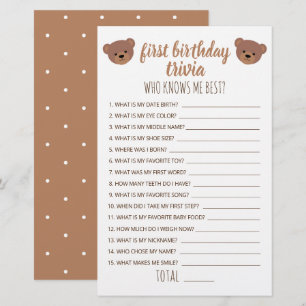Papier Jeux de questions sur le premier anniversaire Qui 