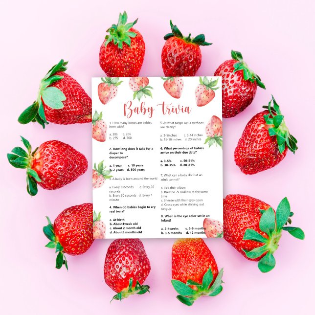 Papier Jeux de quiz Baby Strawberry | Jeu de Baby Shower (Créateur téléchargé)