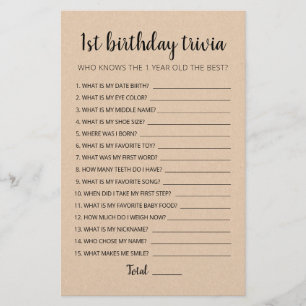 Papier Jeux de quiz pour 1er anniversaire modifiable