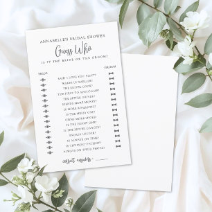 Papier Jeux de Salle de Mariage Minimaliste Devine Qui