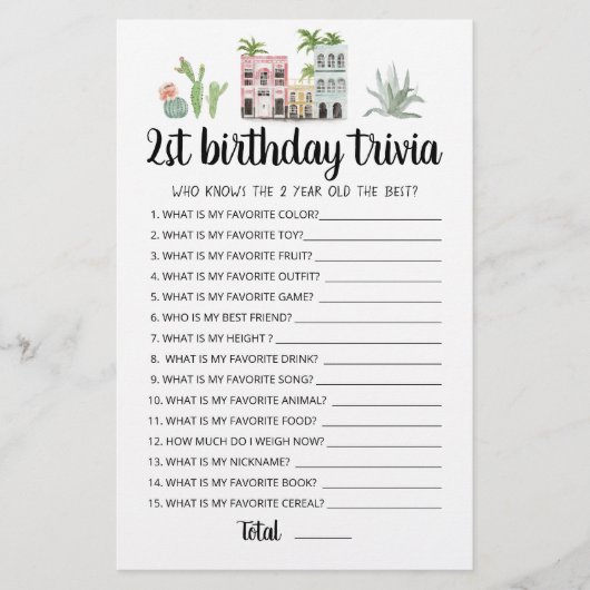 Papier Jeux de trivia modifiables pour un 2e anniversaire (Devant)