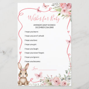 Papier Jeux de vœux pour bébé fille Shower Lapin Mignon