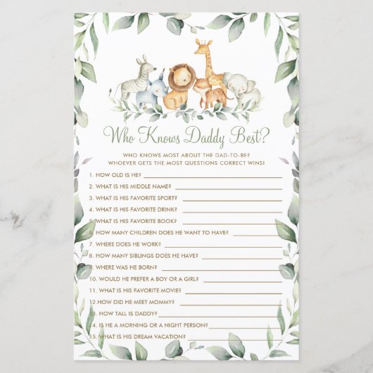 Papier Jeux Qui Connaît Mieux Papa Animaux De Jungle Verd (Devant)