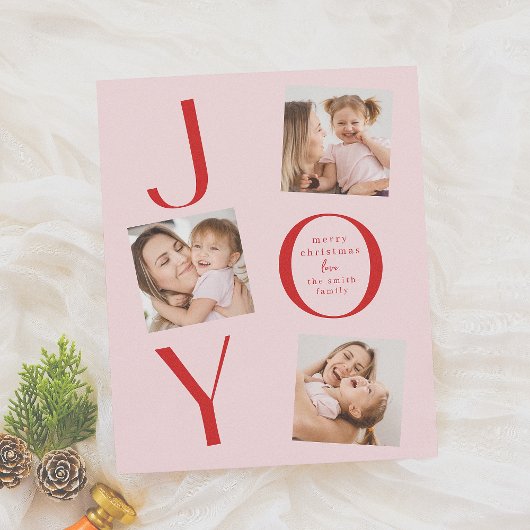 Papier Joie | Noël moderne rose et rouge 4 photos