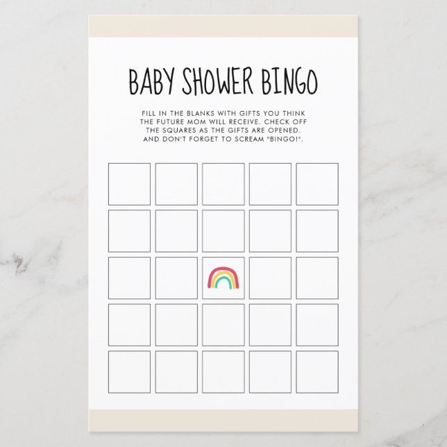 Papier Joli Baby shower arc-en-ciel moderne jeu de bingo (Devant)