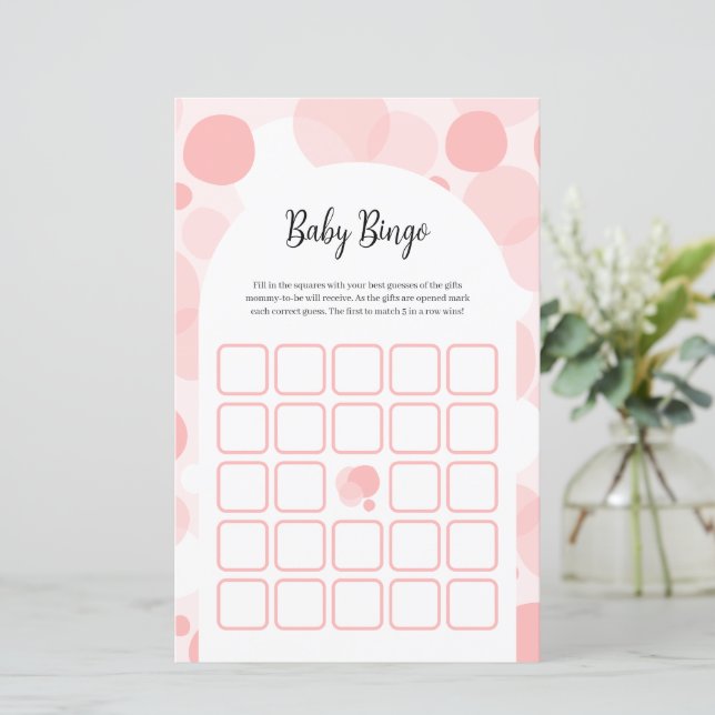 Papier Joli Baby shower Rose fille Jeu de Bingo (Debout devant)