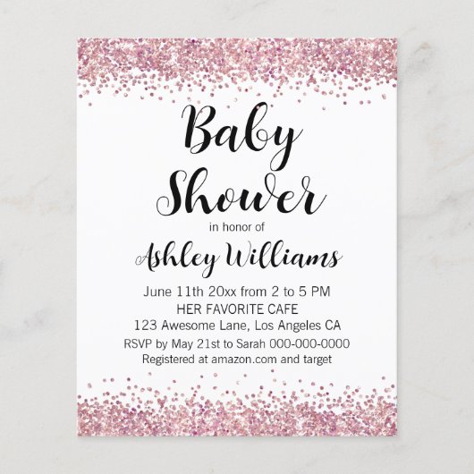 Papier Joli Blush rose arrosé Bébé Douche Invitations (Devant)