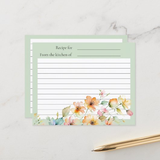 Papier Joli Boho Orange rose Aquarelle Fleurs sauvages (Devant/Arrière en situation)