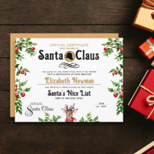 Papier Joli certificat officiel de Père Noël bon ou mécha