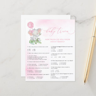 Papier Joli Eléphant Baby shower Baby Trivia Jeu