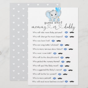 Papier Joli éléphant Baby shower "Devinez qui" Jeu