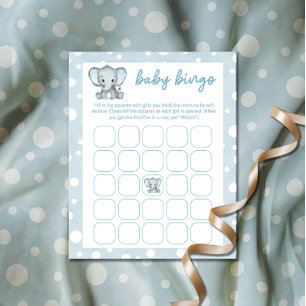 Papier Joli Elephant bleu bébé jeu de bingo