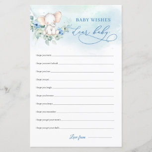 Papier Joli éléphant boho fleurs bleues Chers voeux pour