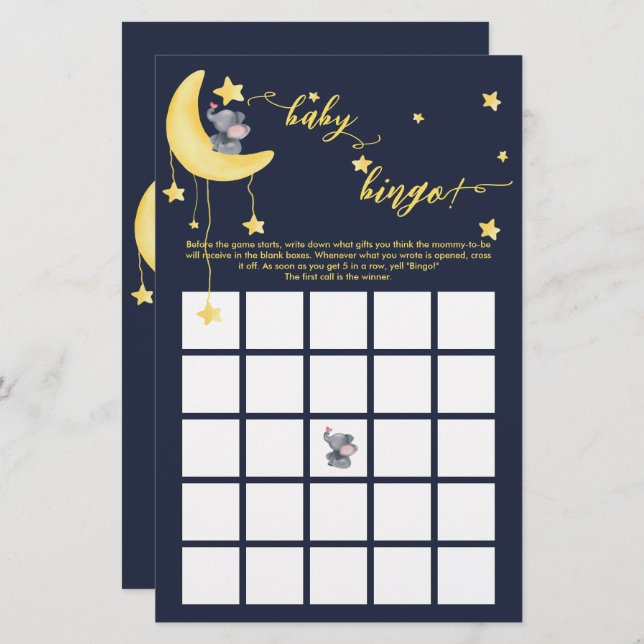 Papier Joli Elephant Et Petit Papillon Bingo Jeu (Devant / Derrière)