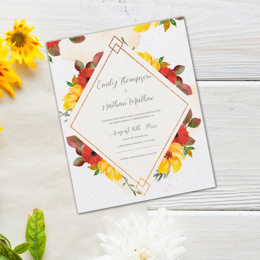 Papier Joli jaune rouge rustique Aquarelle Mariage Floral