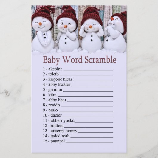 Papier Joli Noël Snowman Baby jeu de mots scramble (Devant)