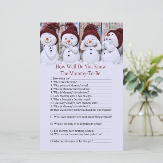 Papier Joli Noël Snowman comment bien savez-vous jeu (Debout devant)