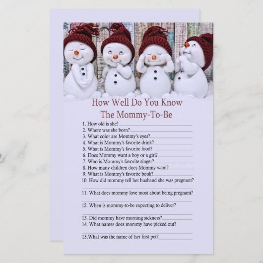 Papier Joli Noël Snowman comment bien savez-vous jeu (Devant / Derrière)