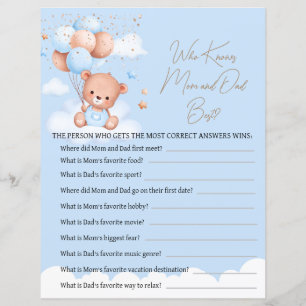 Papier Joli ours en peluche bleu clair jeu de baby shower