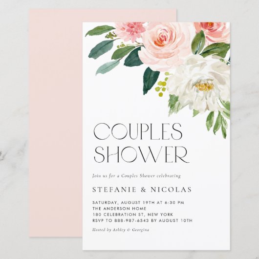 Papier Jolie aquarelle Floral Couples Douche Invitation (Devant / Derrière)