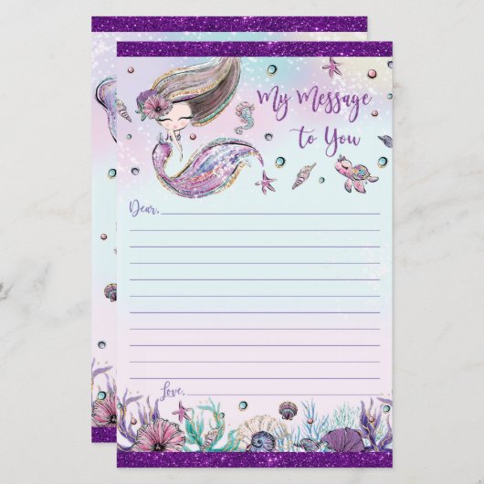 Papier Jolie Brunette Sirène Temps Capsule Message (Devant / Derrière)