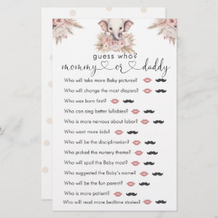 Papier Jolie Eléphant Rose Boho Girl "Guess Who" Jeu