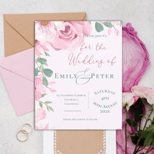 Papier Jolie invitation de mariage aux florales roses pas