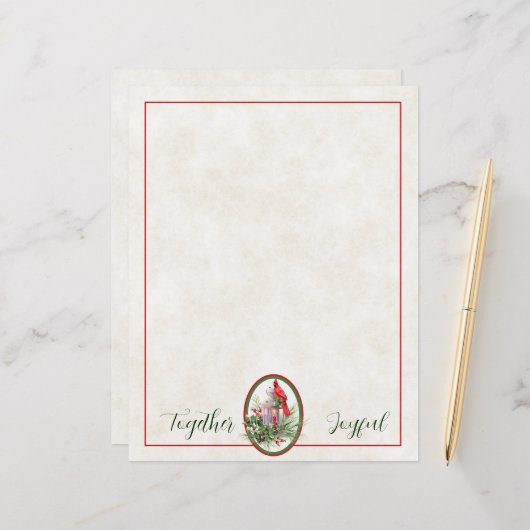 Papier Jolie lanterne avec houx et Noël cardinal (Devant/Arrière en situation)
