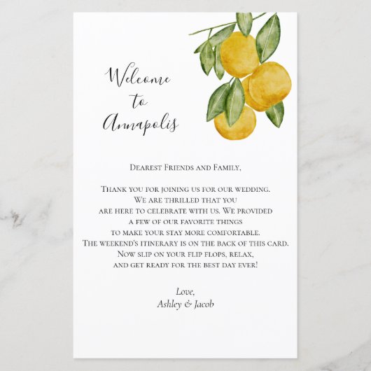 Papier Jolie lettre de bienvenue du Mariage de citron, It (Devant)