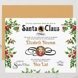 Papier Jolie Naughty Nice Liste Certificat de Photo Offic