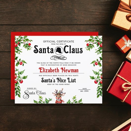 Papier Jolie Père Noël Naughty Nice LI Certificat Officie