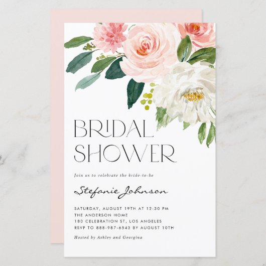 Papier Jolies fleurs d'aquarelle Invitation douche nuptia (Devant / Derrière)
