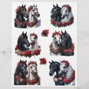 Papier Jolies paires de chevaux avec Roses rouges Fussycu
