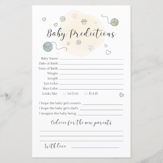 Papier Jouer petit chaton Prédictions pour bébé (Devant)