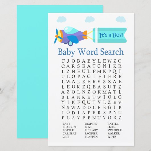 Papier Jouet Aéronefs Baby shower Word Jeu de recherche (Devant / Derrière)