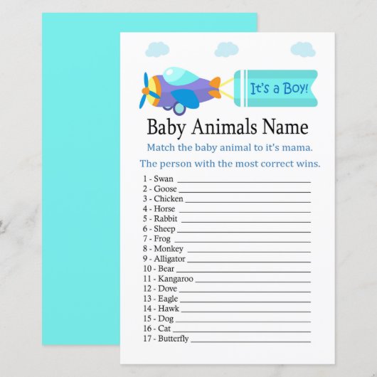 Papier Jouet Aéronefs Bébé Animaux Nom Jeu (Devant / Derrière)
