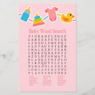 Papier Jouets pour bébés roses Baby shower Word Recherche