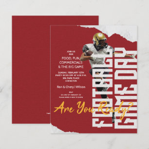 Papier Joueur de football budget Jour Red Invitations