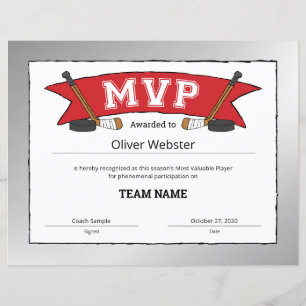Papier Joueur MVP - Certificats MVP - Certificat de hocke