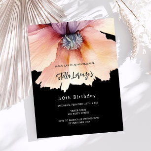 Papier Jour d'anniversaire de budget floral noir de pêche